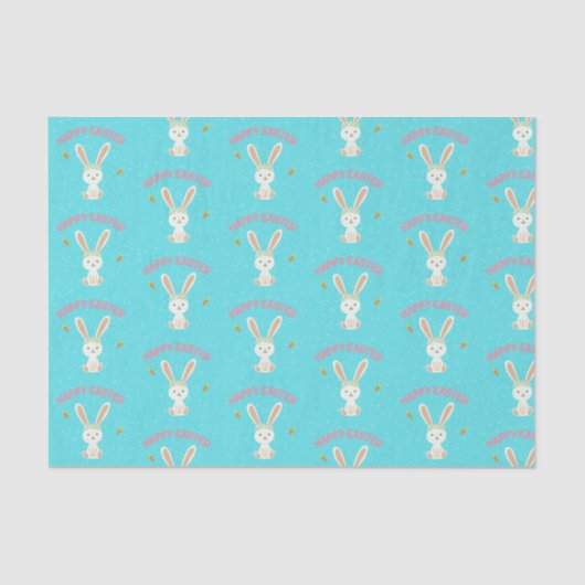 Happy Osterweißer Hase auf blau Seidenpapier (Vorderseite)
