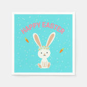 Happy Osterweißer Hase auf blau Serviette (Vorderseite)