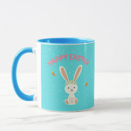 Happy Osterweißer Hase auf blau Tasse