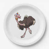 Happy Ostrich tanzen in Party Hat Cartoon Pappteller (Vorderseite)