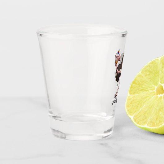 Happy Ostrich tanzen in Party Hat Cartoon Schnapsglas (Links)