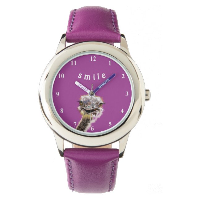 Happy Ostrich Watch Fun Lila Armbanduhr (Vorderseite)