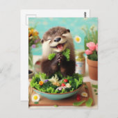 Happy Otter Salat machen Postkarte (Vorne/Hinten)