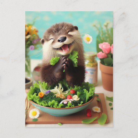 Happy Otter Salat machen Postkarte (Vorderseite)