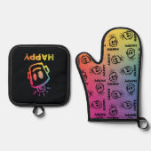 HAPPY Oven Mitt and Pot Holders Ofenhandschuh & Topflappen-Set (Vorderseite)