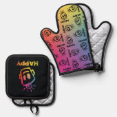 HAPPY Oven Mitt and Pot Holders Ofenhandschuh & Topflappen-Set (Vorderseite/Rückseite)