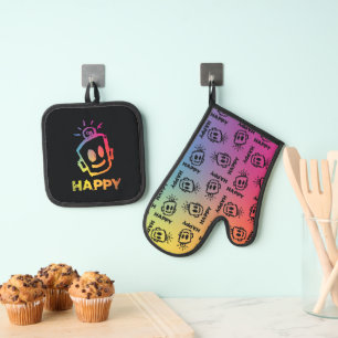 HAPPY Oven Mitt and Pot Holders Ofenhandschuh & Topflappen-Set
