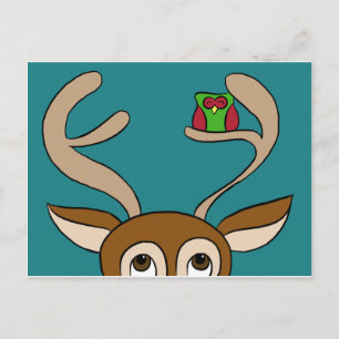 Happy Owl Finds Zuhause mit Rentier Postkarte