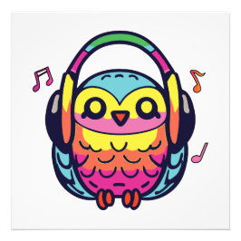Happy Owl mit Kopfhörern, die Musik hören. Fotodruck