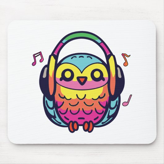 Happy Owl mit Kopfhörern, die Musik hören. Mousepad (Vorne)