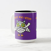 Happy Owl-Ween! Owl Mummy Halloween Tasse (Vorderseite Links)