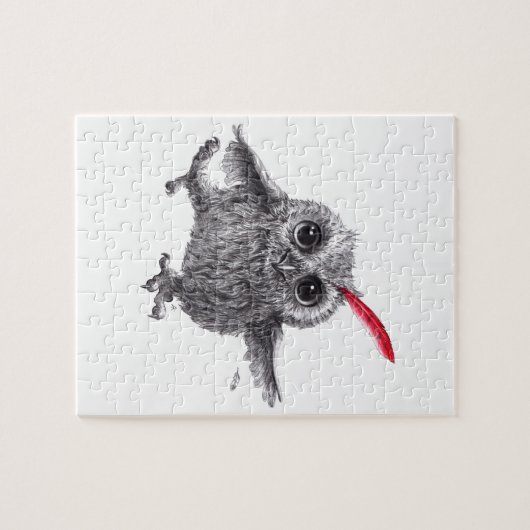 Happy Owl with Red Feather Puzzle (Horizontal)