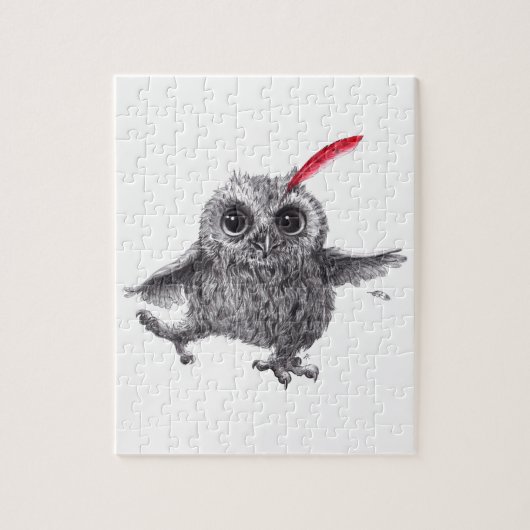 Happy Owl with Red Feather Puzzle (Vertikal)