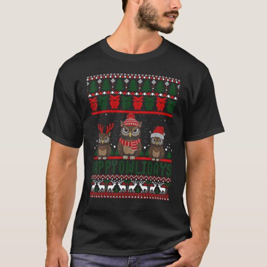 Happy Owlidays Funny Owl Ugly Christmas Sweaters T-Shirt (Vorderseite)