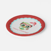 Happy Owlidays Weihnachten Weihnachtsmannmütze Hol Pappteller (Schrägansicht)