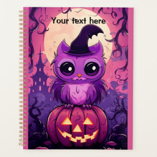 Happy Owloween Lila Eule und Kürbis Planer