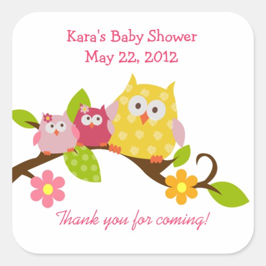 Happy Owls Baby Girls Twin Shower Sticker (Vorderseite)