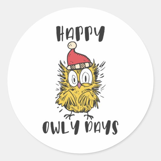 Happy Owly Days Funny Santa Owl Runder Aufkleber (Vorderseite)