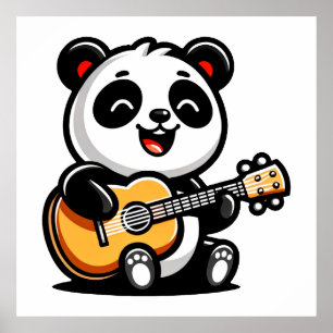 Happy Panda Gitarrist - Niedliches akustisches Mus Poster