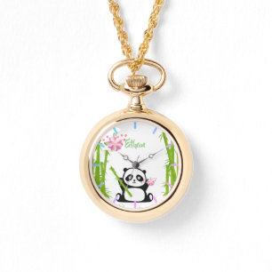 Happy Panda mit Bamboo & Cherry Blossom Armbanduhr