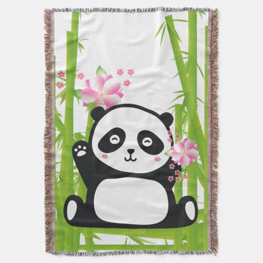 Happy Panda mit Bamboo & Cherry Blossom Decke (Vorderseite Vertikal)