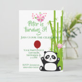 Happy Panda mit Bamboo & Cherry Blossom Geburtstag Einladung (Stehend Vorderseite)