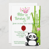 Happy Panda mit Bamboo & Cherry Blossom Geburtstag Einladung (Vorne/Hinten)