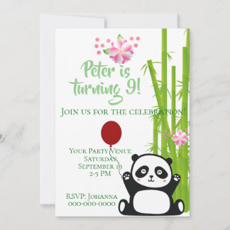 Happy Panda mit Bamboo & Cherry Blossom Geburtstag Einladung