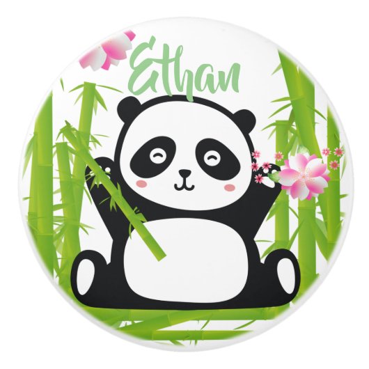 Happy Panda mit Bamboo & Cherry Blossom Keramikknauf (Vorderseite)