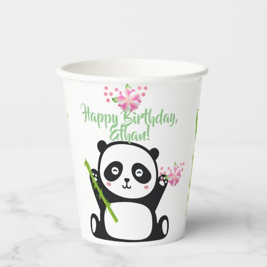 Happy Panda mit Bamboo & Cherry Blossom Pappbecher (Vorderseite)