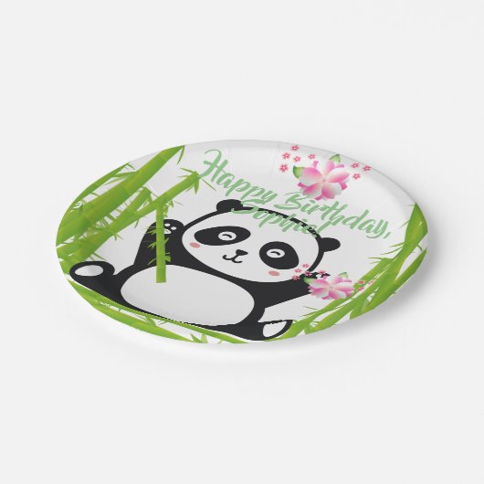 Happy Panda mit Bamboo & Cherry Blossom Pappteller (Schrägansicht)