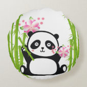 Happy Panda mit Bamboo & Cherry Blossom Rundes Kissen (Rückseite)