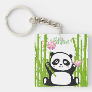 Happy Panda mit Bamboo & Cherry Blossom Schlüsselanhänger