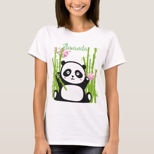 Happy Panda mit Bamboo & Cherry Blossom T-Shirt (Vorderseite)