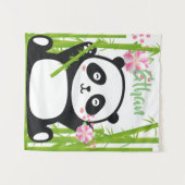 Happy Panda mit Bamboo & Cherry Blossom Wandteppich (Vorderseite (Horizontal))