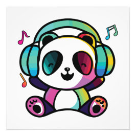 Happy Panda mit Kopfhörern, die Musik hören. Fotodruck