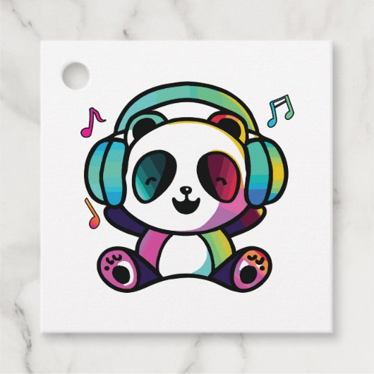 Happy Panda mit Kopfhörern, die Musik hören. Geschenkanhänger (Vorderseite)