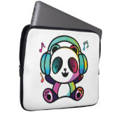 Happy Panda mit Kopfhörern, die Musik hören. Laptopschutzhülle (Vorne Rechts)
