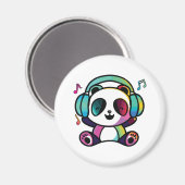 Happy Panda mit Kopfhörern, die Musik hören. Magnet (Vorderseite/Rückseite)