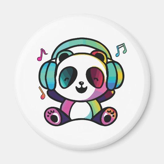 Happy Panda mit Kopfhörern, die Musik hören. Magnet (Vorne)