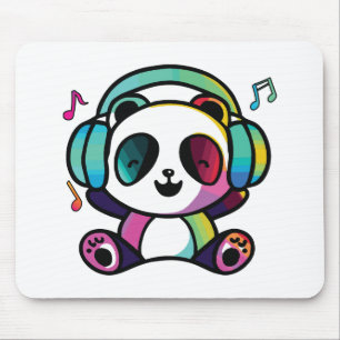 Happy Panda mit Kopfhörern, die Musik hören. Mousepad