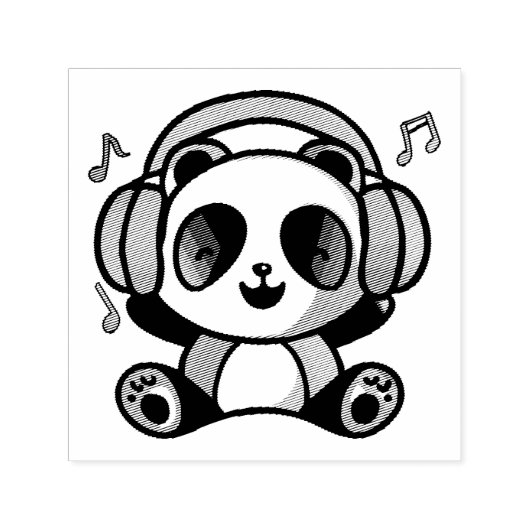 Happy Panda mit Kopfhörern, die Musik hören. Permastempel (Design)