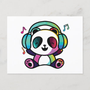 Happy Panda mit Kopfhörern, die Musik hören. Postkarte