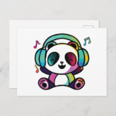 Happy Panda mit Kopfhörern, die Musik hören. Postkarte (Vorne/Hinten)
