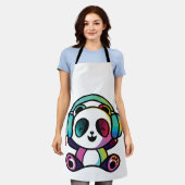 Happy Panda mit Kopfhörern, die Musik hören. Schürze (Getragen)