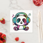 Happy Panda mit Kopfhörern, die Musik hören. Serviette (Beispiel)