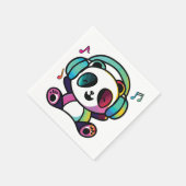 Happy Panda mit Kopfhörern, die Musik hören. Serviette (Ecke)