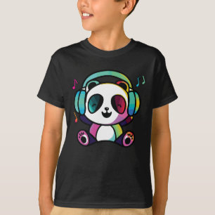 Happy Panda mit Kopfhörern, die Musik hören. T-Shirt