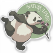 Happy Panda riecht Blossom Natur Lover Cartoon Aufkleber (Vorderseite)