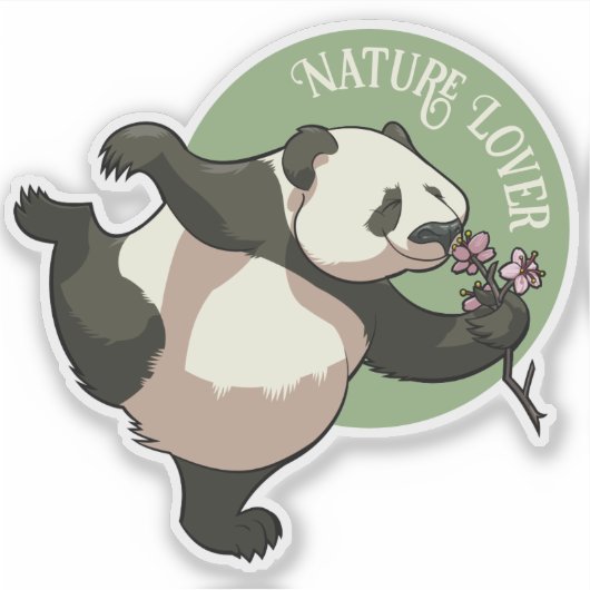 Happy Panda riecht Blossom Natur Lover Cartoon Aufkleber (Vorderseite)
